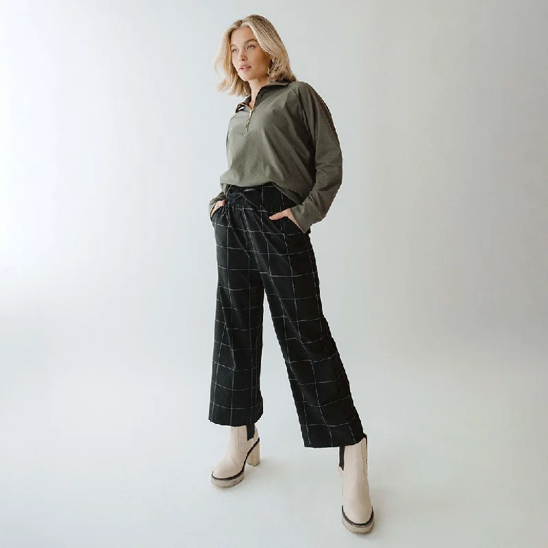 Audrey Wide Leg Pants, Black Windowpane Comfortable Maternity Pants