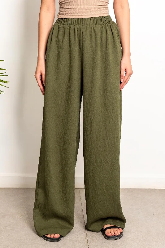 Boho Olive Linen Pants - Aida High-Waist Jogger Pants