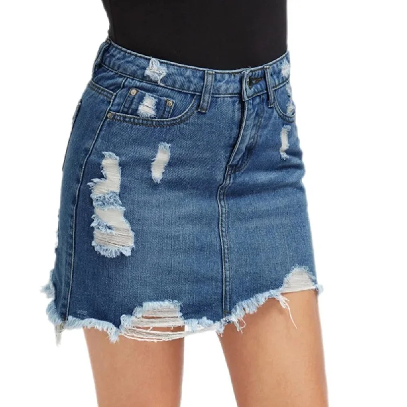 Casual Mini Denim Skirt zip skirt side