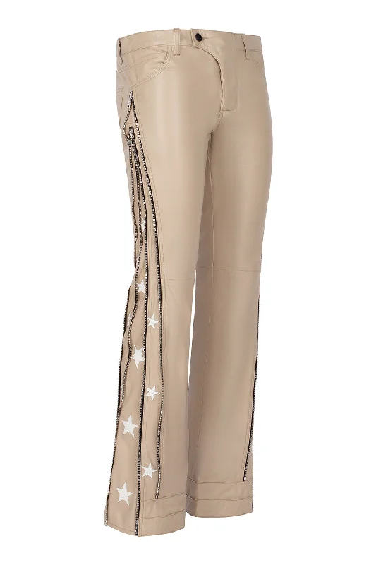 SUNSET RODEO LEATHER PANTS-BEIGE Stretch Fit Pants