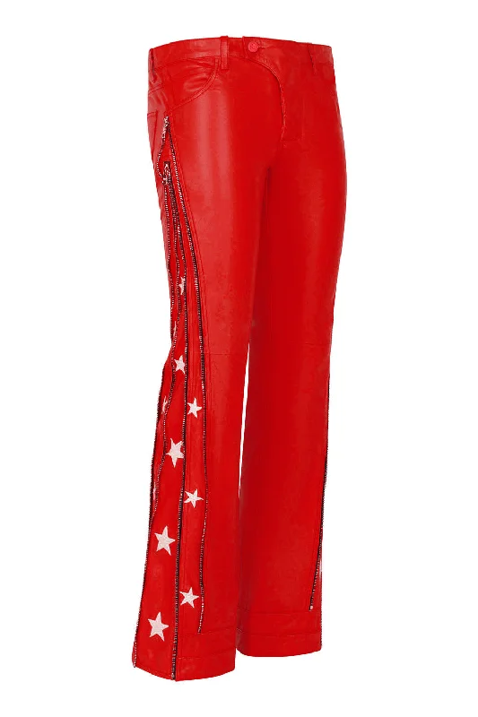 SUNSET RODEO LEATHER PANTS-RED Formal Linen Trousers