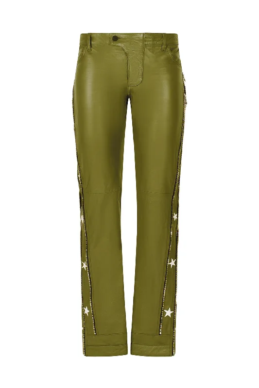 SUNSET RODEO LEATHER PANTS-OLIVE Modern Bootcut Pants