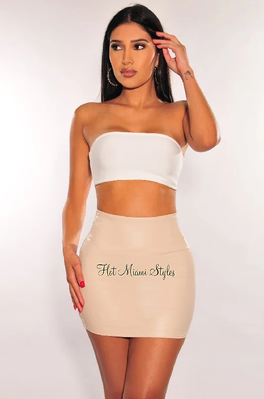 Cream Faux Leather Mini Skirt midi skirt versatile