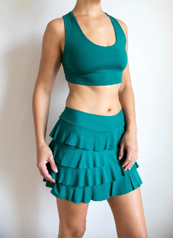 Darlene Ruffle Mini Skirt In Jasper Green linen skirt natural