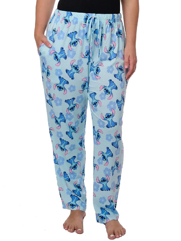 Disney Stitch Pajama Pants Loungewear Hibiscus Floral Womens Plus Size Cotton Formal Slim Pants