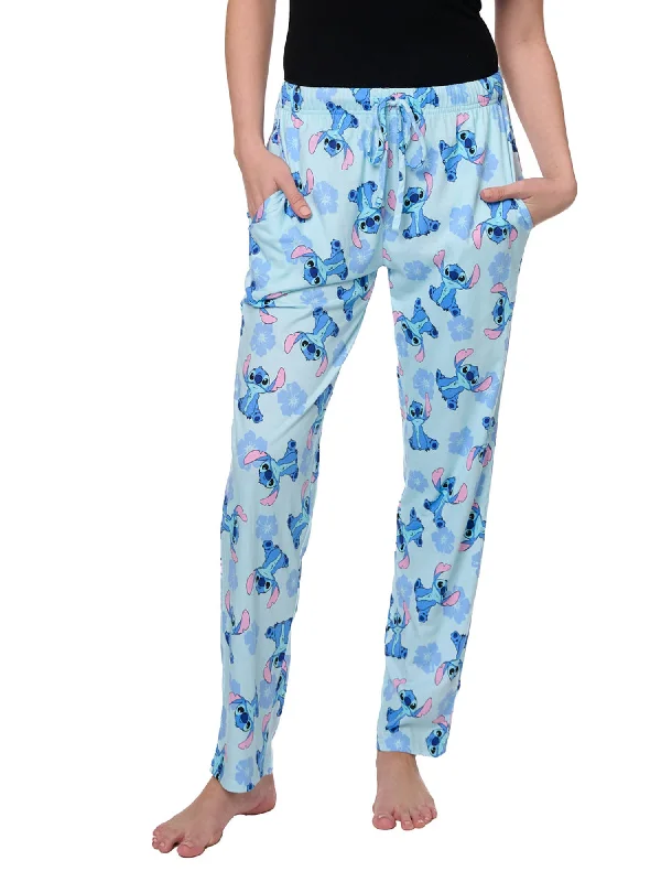 Disney Stitch Lounge Pajama Cotton Pants Hibiscus Flowers Womens Soft Sweatpants Style