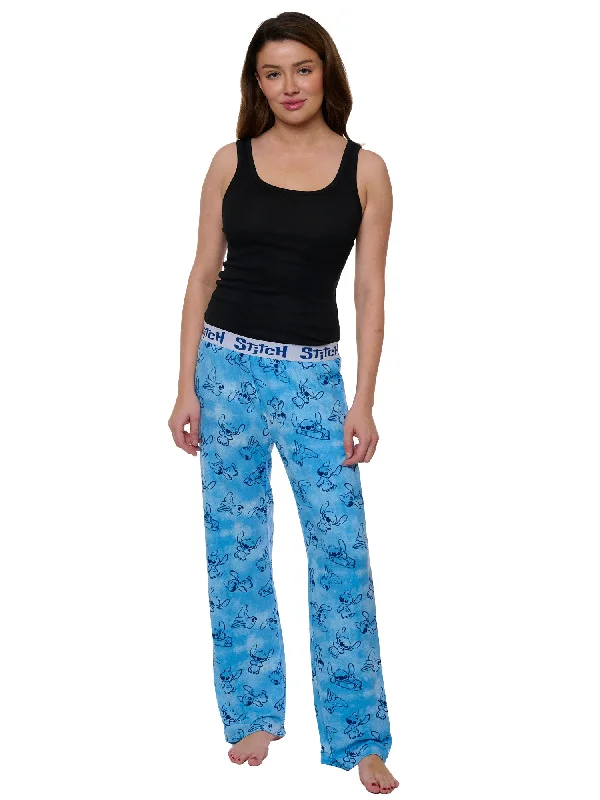 Womens Disney Stitch Pajama Pants Sleepwear Lounge Pants Blue Elastic Waist Casual Plaid Pants