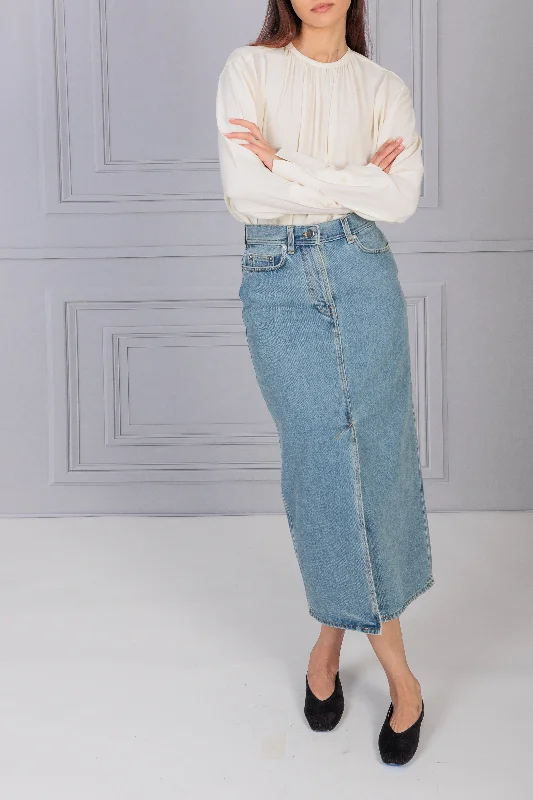 LouLou Studio | Rona Denim Long Skirt cashmere skirt soft