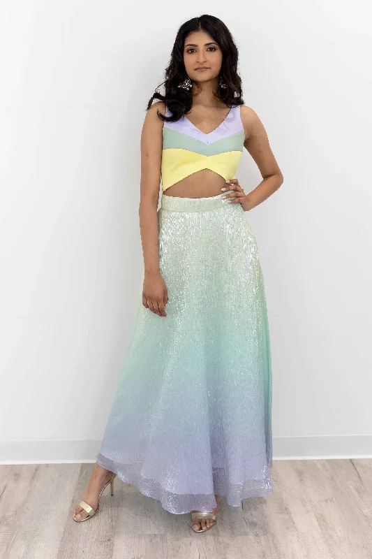 KIARA Metallic Ombre Lehenga Skirt ribbed skirt waist