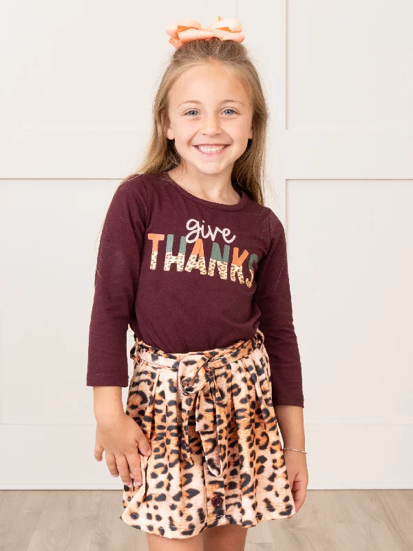 Leopard "Give Thanks" Outfit w/ Skirt silk skirt lustrous