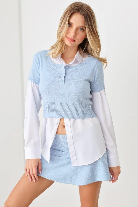 Sweater-Knit Short Sleeve Crop Top & Mini Skirt Set linen skirt light