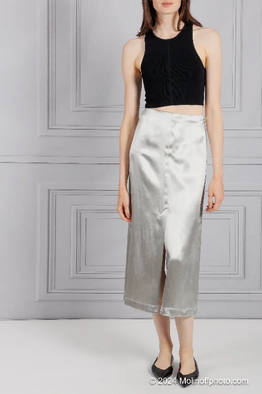 Loulou Studio | Lys Skirt in Silver midi skirt versatile