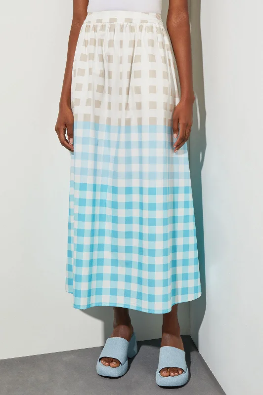 Maxi A-Line Skirt - Gingham Cotton Poplin asymmetrical skirt cut