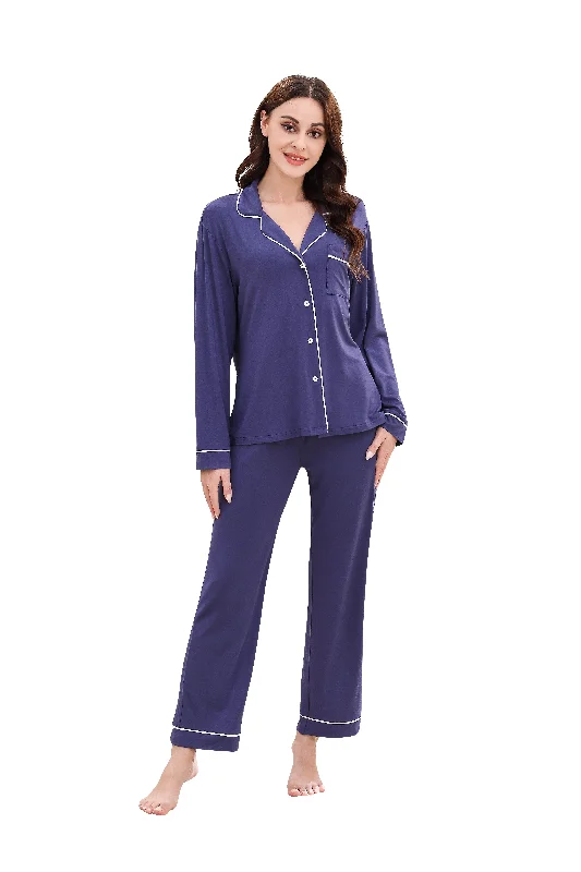 RH Women Pajamas Set Button Down Sleepwear Long Sleeve Long Pants Pj Set RHW4013 Elegant Silk Pants