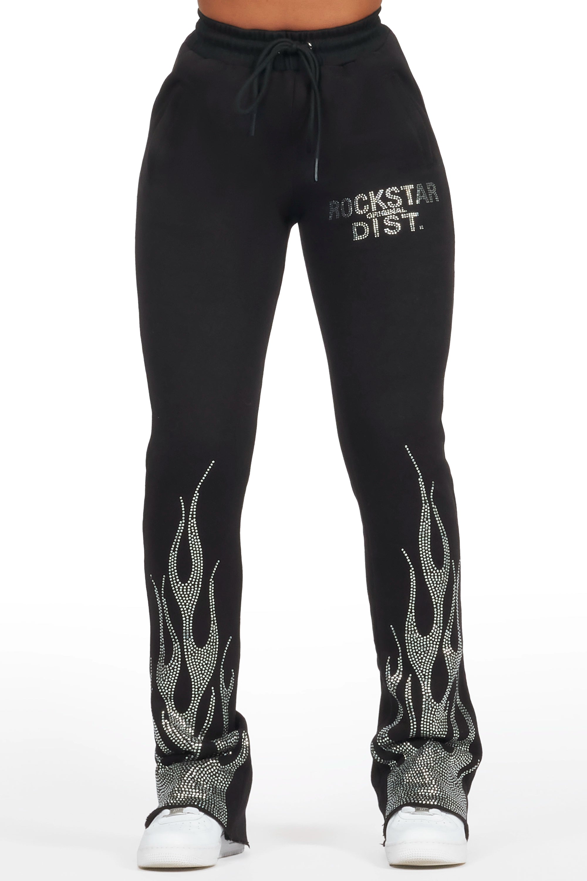 Anastesia Black Stacked Track Pant Formal Linen Trousers