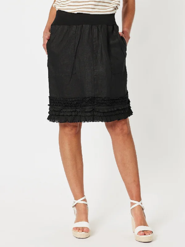 Mimi Linen Ruffle Hem Skirt - Black lace skirt romantic