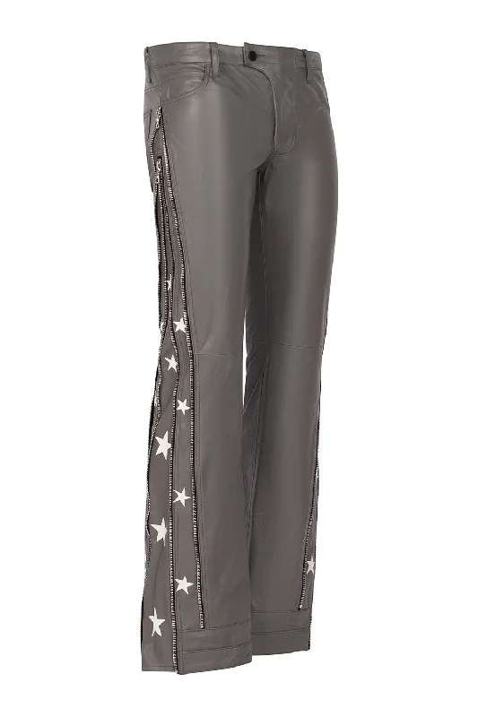 SUNSET RODEO LEATHER PANTS-GREY Cozy Full-Length Pants