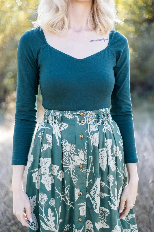 Trices Skirt in Emerald Woodland Wonder denim skirt classic