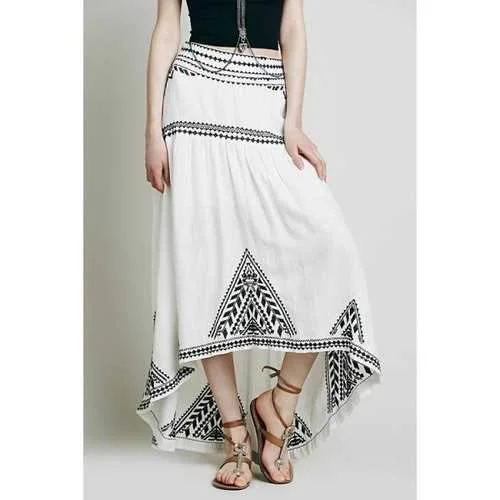 Ethnic Style Geometric Pattern Embroidery Skirt For Women - White L chiffon skirt delicate