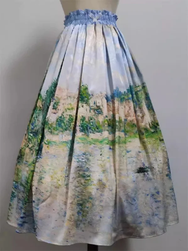 Vintage Remake Oil Painting Print Custom Made Skirt denim skirt classic