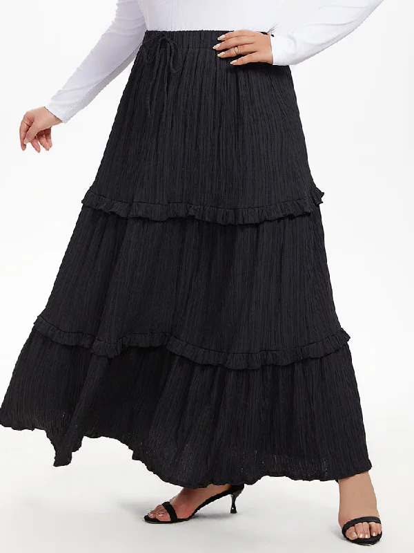 Paperbag Waist Ruffle Hem Knot Front Skirt corduroy skirt textured