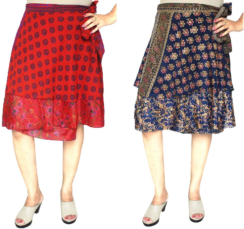 Wholesale 2 Pcs Lot Two Layers Women's Sari Magic Wrap Short Skirt Indian denim skirt durable