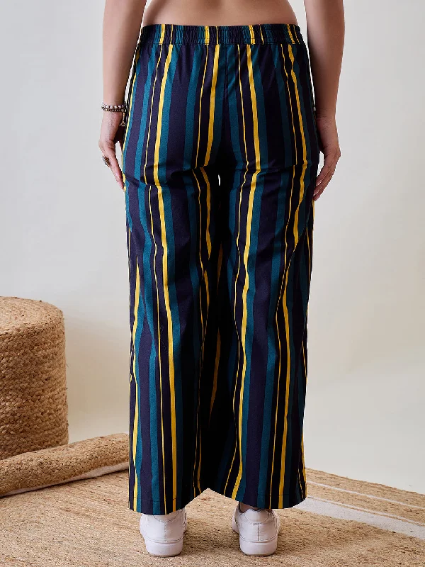 Women's Multi Color Viscose Stripes Pant - The Kaftan Company Classic Straight Pants