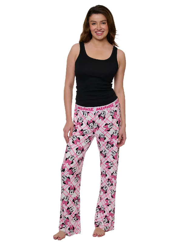 Womens Minnie Mouse Pajama Pants Sleepwear Lounge Pants Pink Elastic Waist Soft Comfortable Jogging Pants