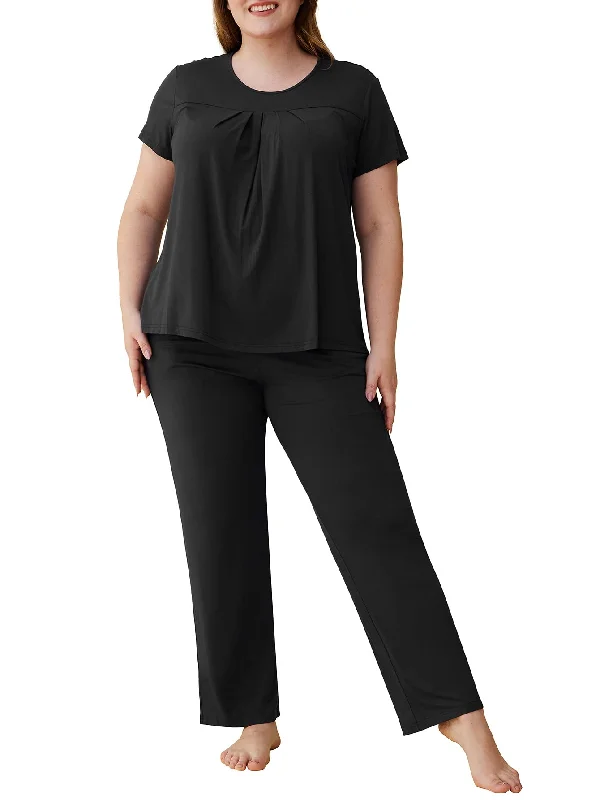 Women's Plus Size Pajama Set Soft Viscose Tops Pants Sleepwear Classic Chino Pants