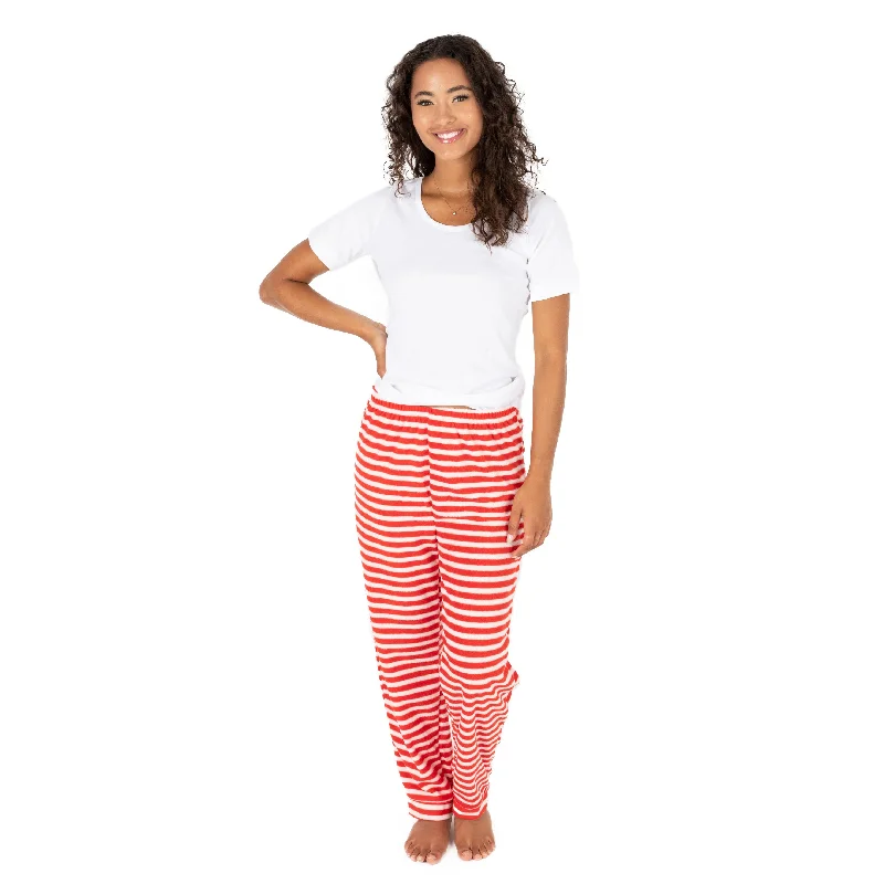 Christmas Womens Fleece Pajama Pants Striped Warm Wool Trousers