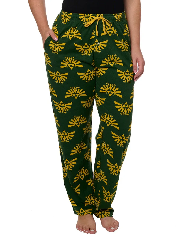 Legend of Zelda Women's Pajama Pants Lounge Wear Hyrule Triforce Green Slim Fit Casual Pants