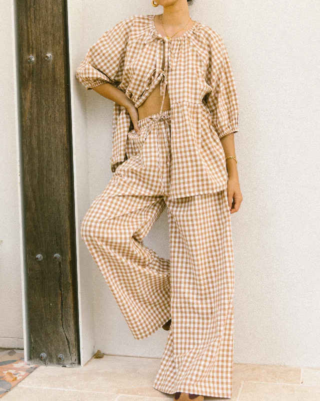 Posey Pants | Caramel Gingham Fashionable Tapered Leg Pants