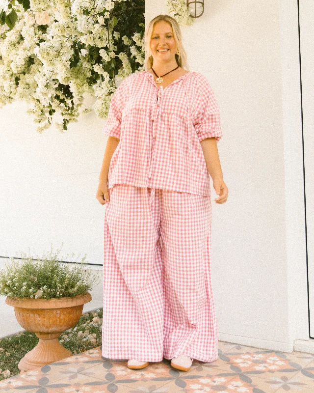 Posey Pants | Pink Gingham Trendy Palazzo Pants